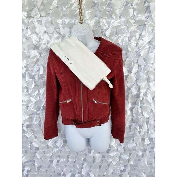 IRO Merlot RED LAMBSKIN Suede JACKET BIKER SIZE 36 US 2 RETAIL $1100.00 - Picture 3 of 13